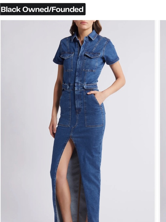Good American Dresses & Skirts - Good American Blue Stretch Denim Maxi Dress with Front Slit
